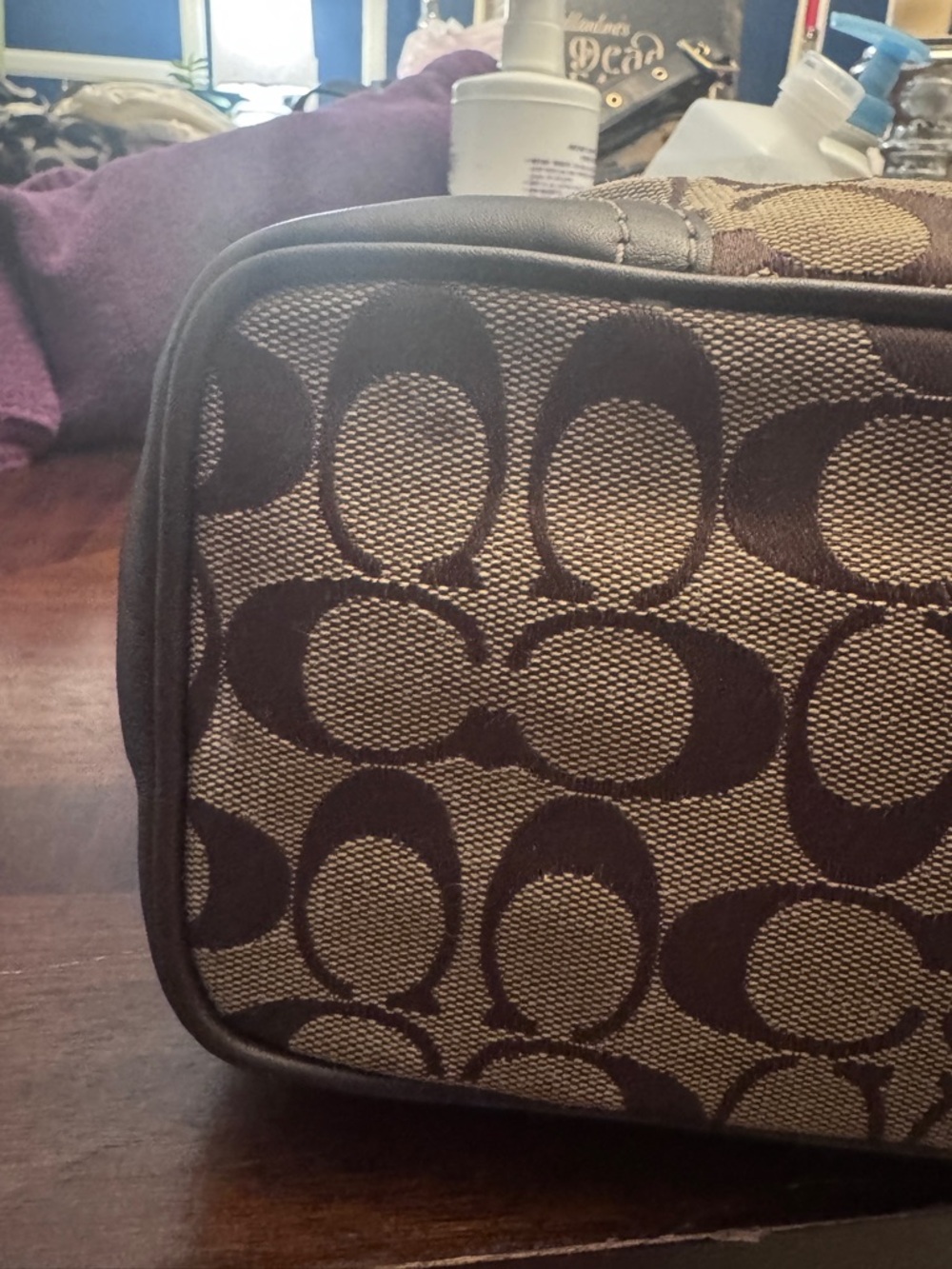 Coach Brown Logo Jacquard Shoulder Bag with Sparkle Cherry Charm - Picture 6 of 7